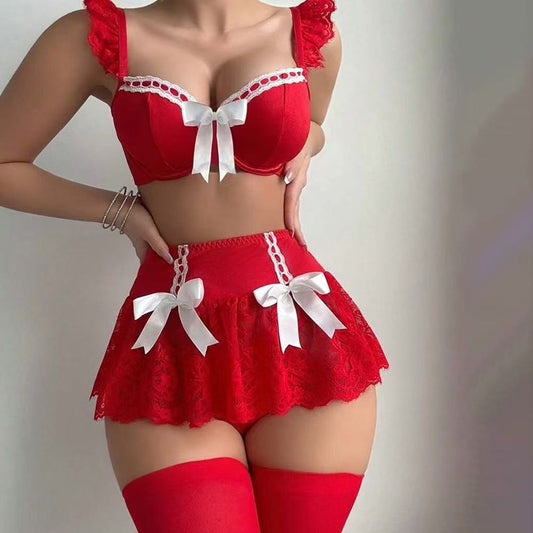 LUXURY AURA  Bow Strap Lingerie Nightgown Set