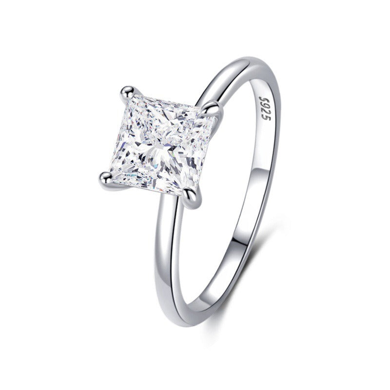 Princess-Cut Zircon Four-Claw S925 Silver Ring