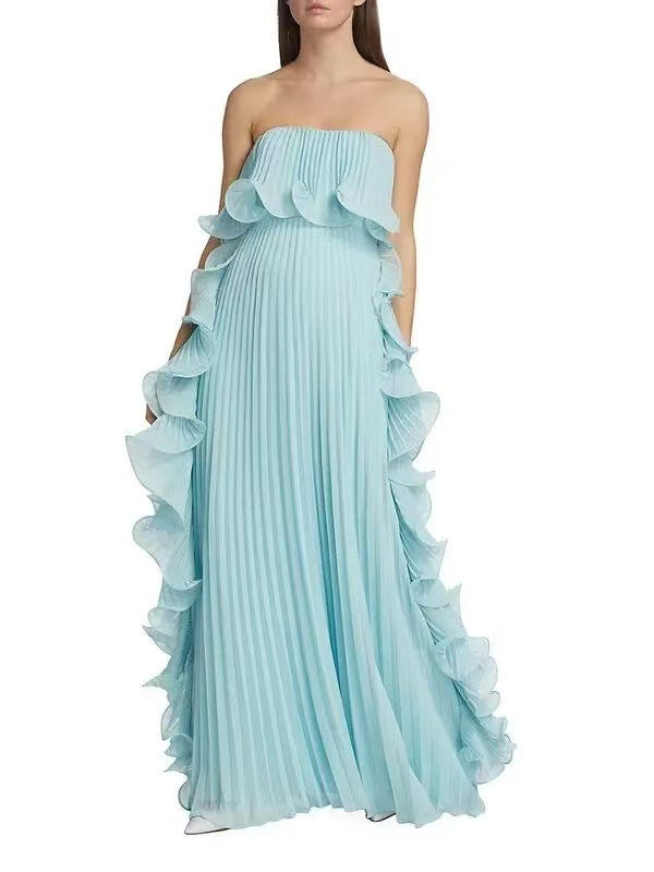 LUXE Pleated Wrap Flared Dress