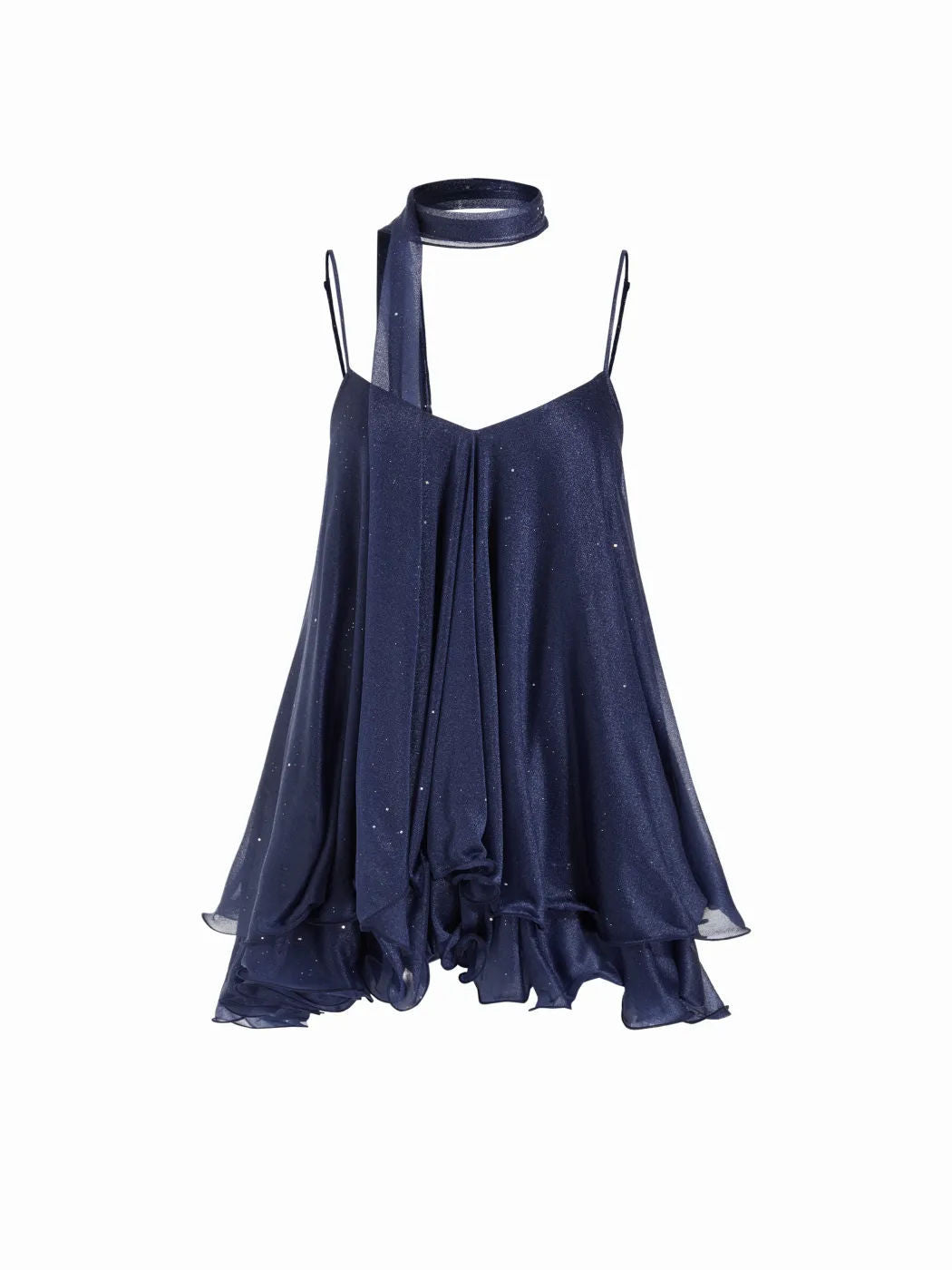 LUXURY AURA Sparkle Knit Halter Dress with Leaf Edge