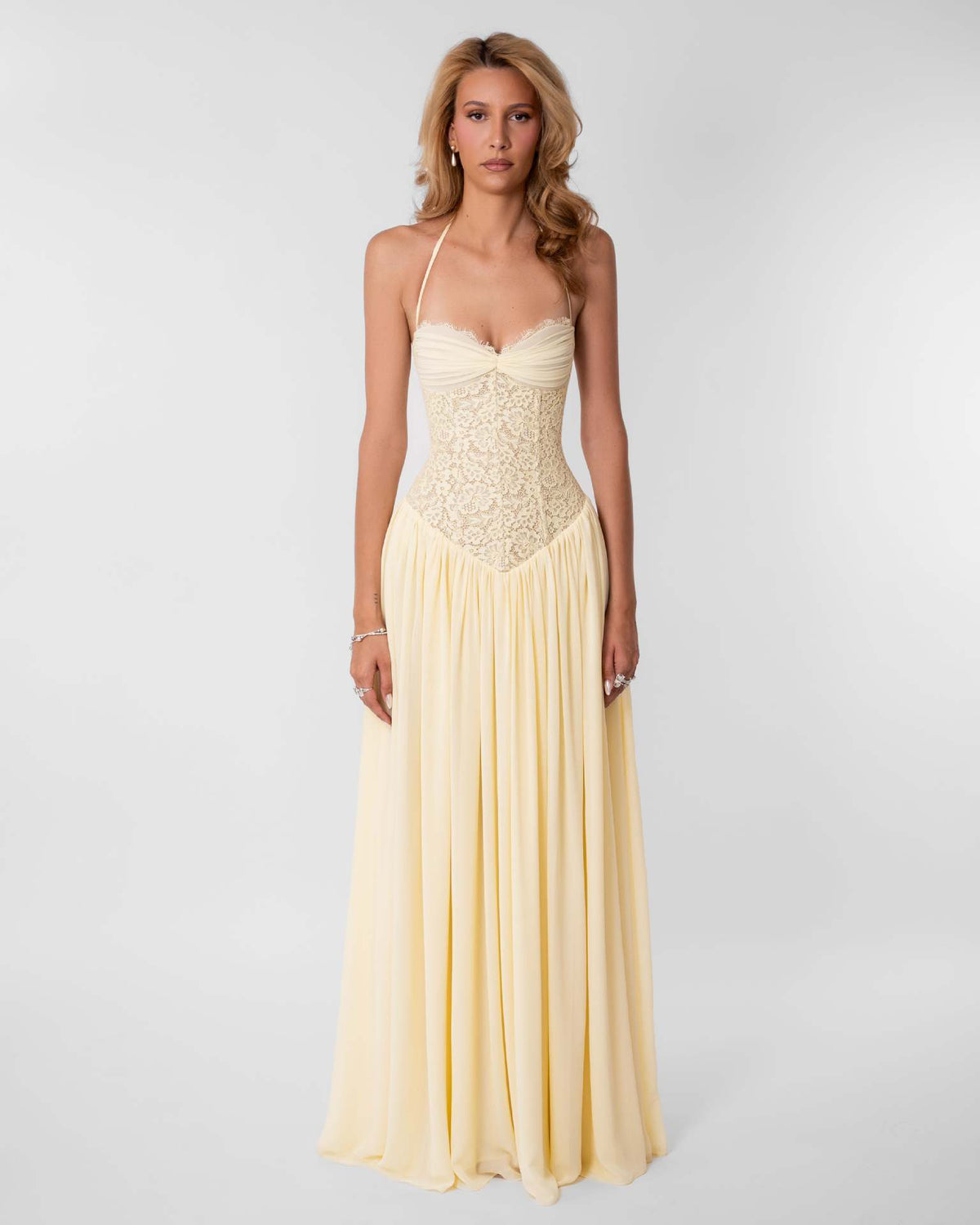 LUXURY AURA Womens Lace Ruched Bodycon Maxi Dress Deep V Neck Sleeveless Formal Evening Gown