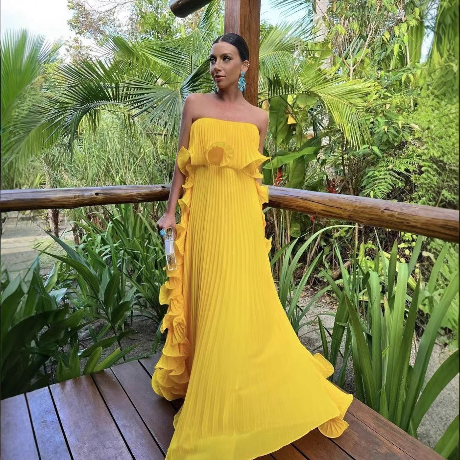 LUXE Pleated Wrap Flared Dress