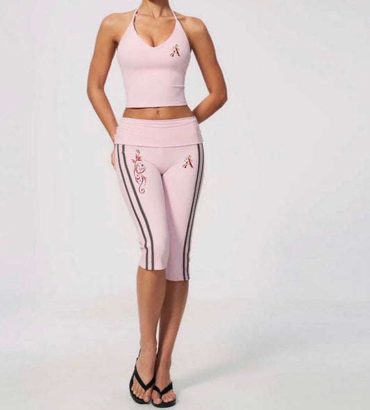 Blush Contrast-Stripe Capri Activewear Set
