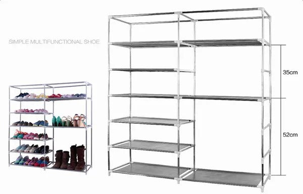 Compact Dual-Row Shoe Organizer with Cover