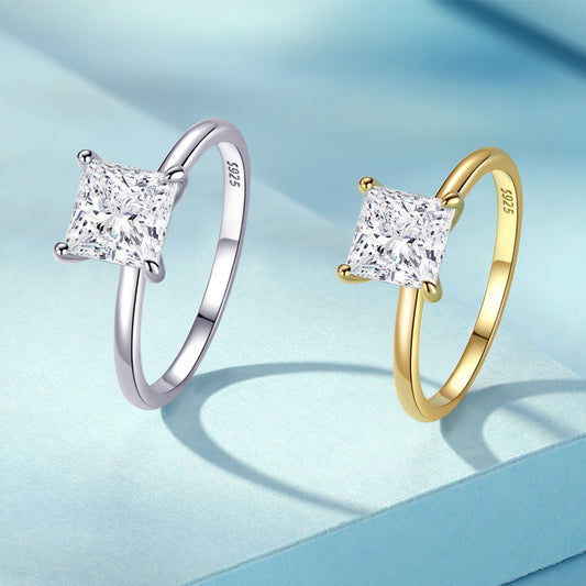 Princess-Cut Zircon Four-Claw S925 Silver Ring