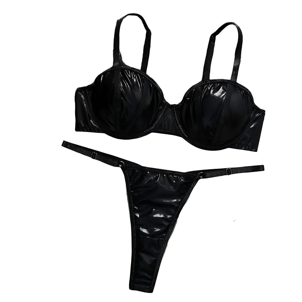 LUXURY AURA Gothic Style PU Leather Lingerie Set