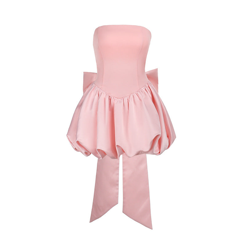 LUXURY AURA Bow-Tie Strapless Evening Dress with Slit