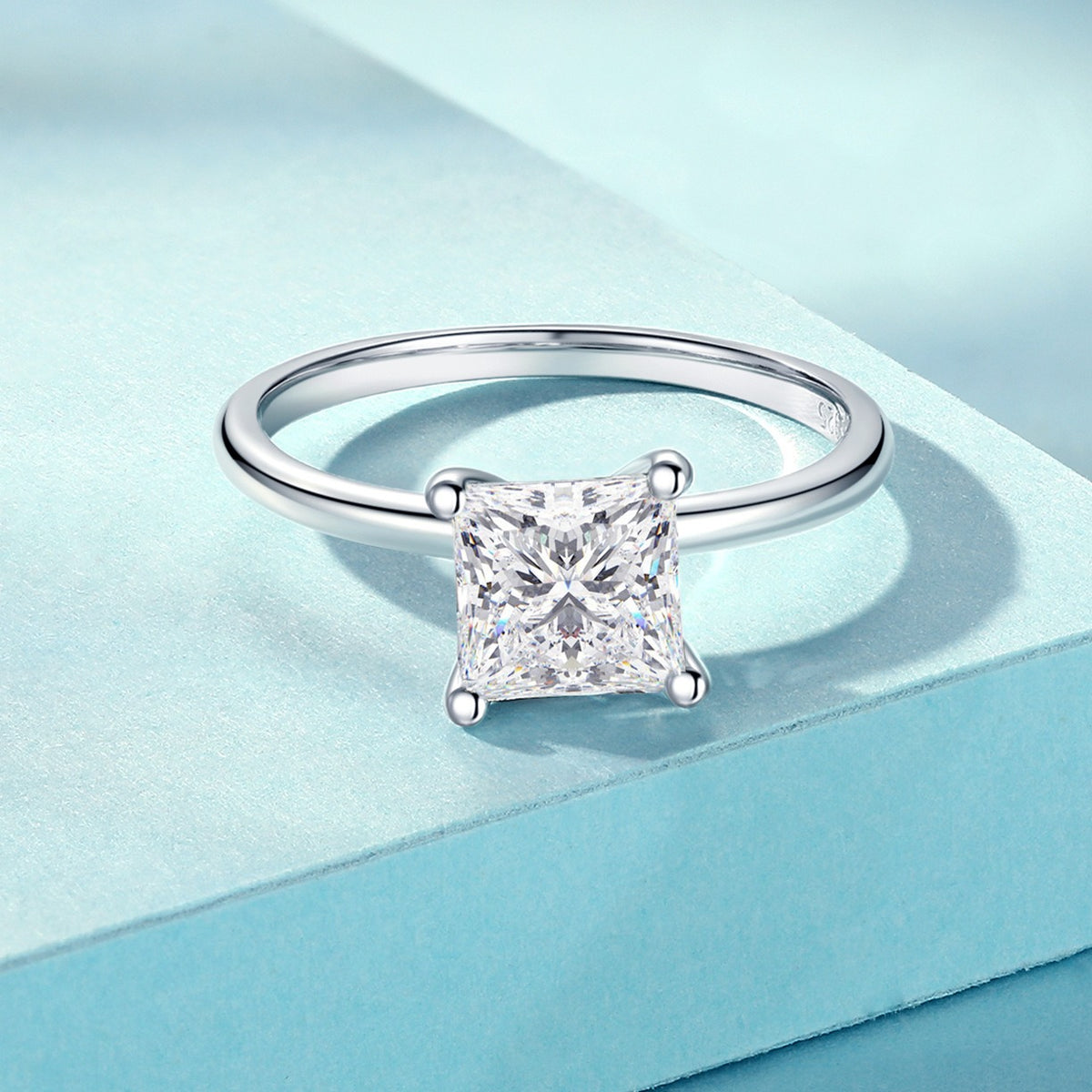 Princess-Cut Zircon Four-Claw S925 Silver Ring