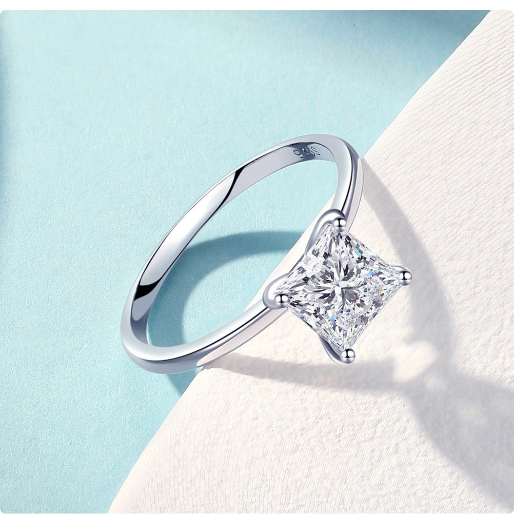 Princess-Cut Zircon Four-Claw S925 Silver Ring