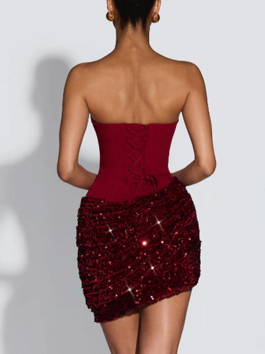 LUXURY AURA Strapless sequined Dress