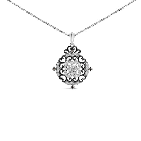 Black Rhodium Silver Diamond Medallion Necklace