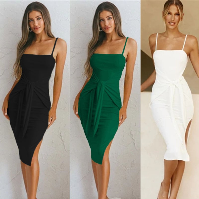 Strap Slit Casual Tight Dress for Women