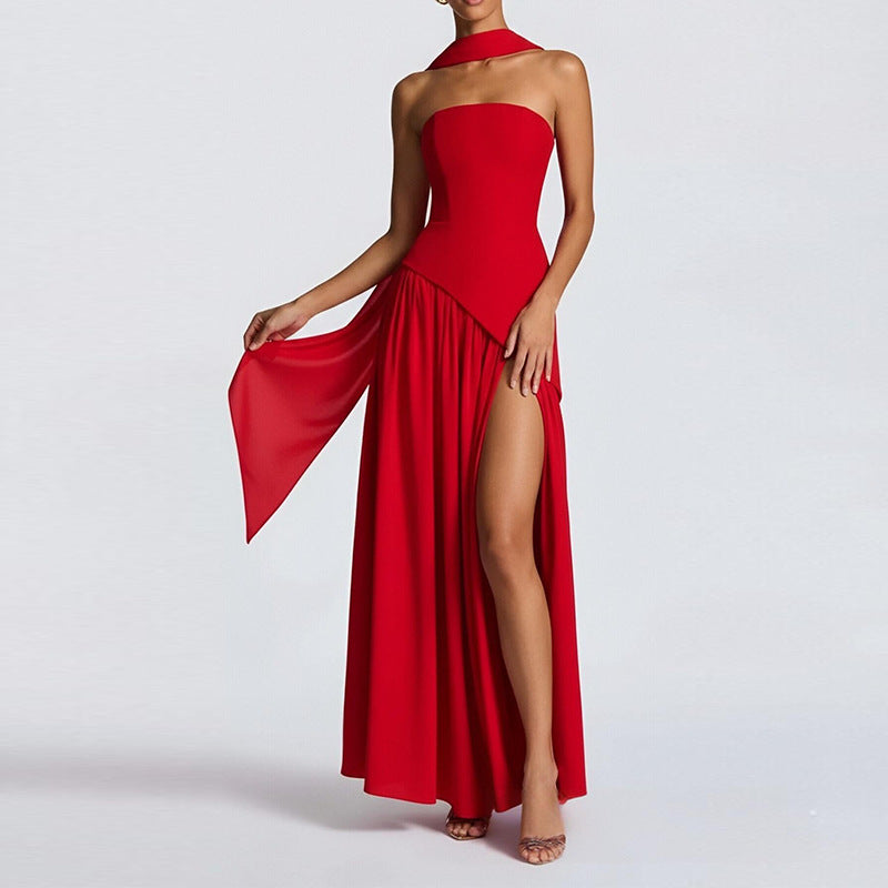 LUXE Elegant Waist Cinching Slit Dress