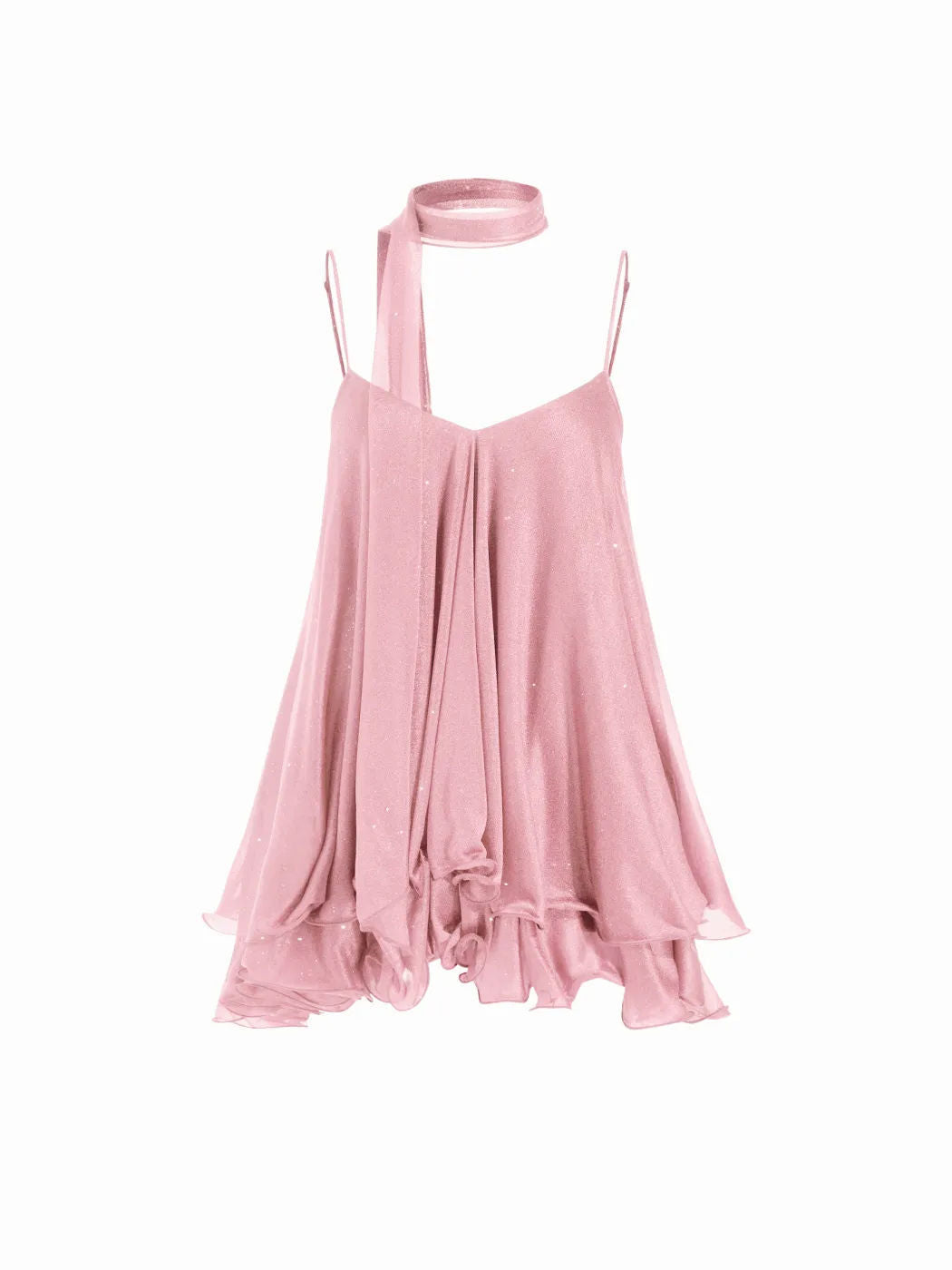 LUXURY AURA Sparkle Knit Halter Dress with Leaf Edge