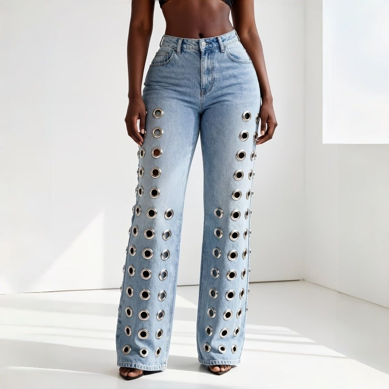 Womens High Waist Straight Leg Jeans
