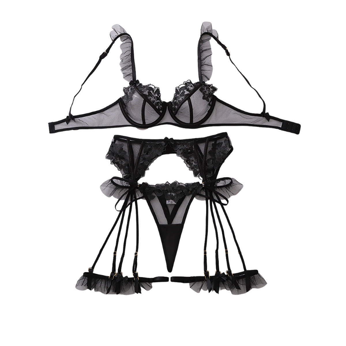 LUXURY AURA Lace Floral Embroidery Lingerie Set