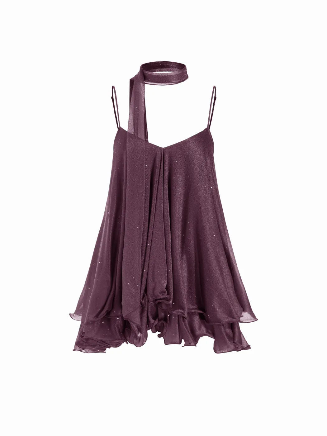 LUXURY AURA Sparkle Knit Halter Dress with Leaf Edge