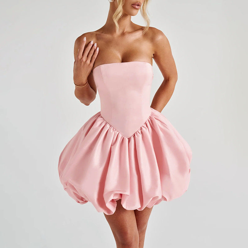 LUXURY AURA Bow-Tie Strapless Evening Dress with Slit