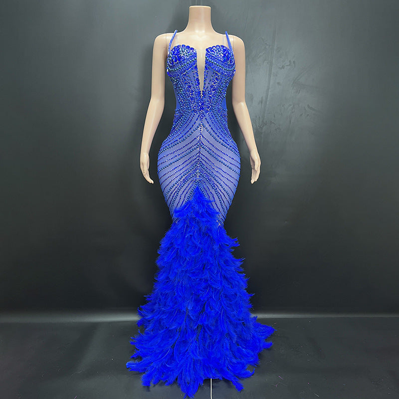 LUXURY AURA Diamond Embellished Evening Dress