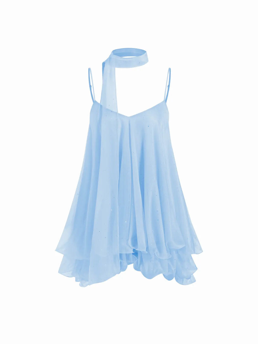 LUXURY AURA Sparkle Knit Halter Dress with Leaf Edge