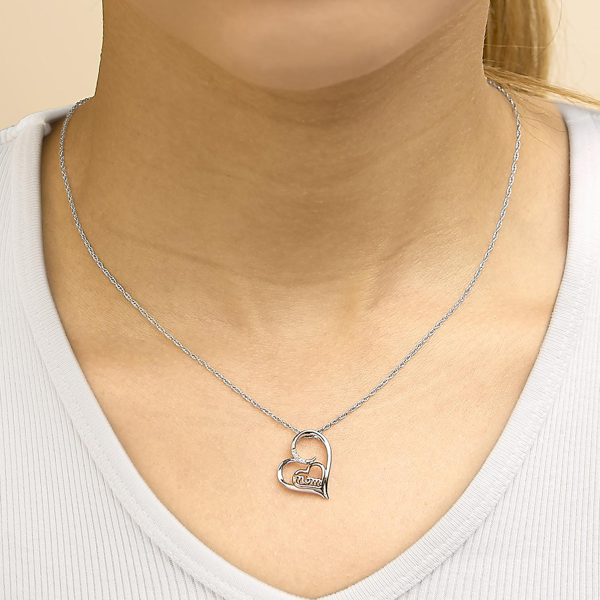14K Rose Gold Plated Sterling Silver Diamond Accent Mom Heart Pendant Necklace