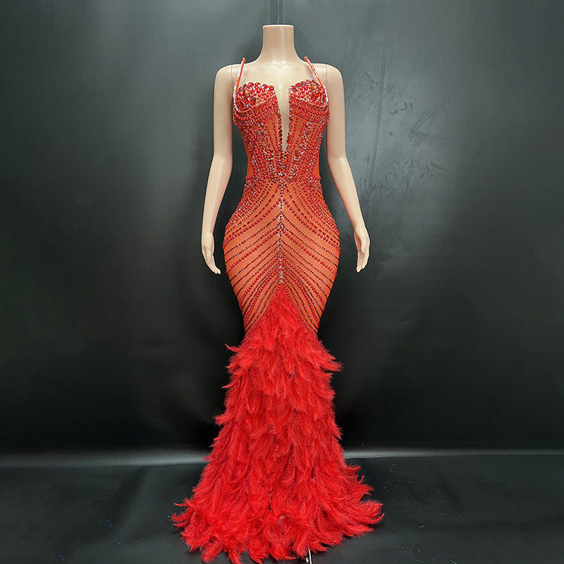 LUXURY AURA Diamond Embellished Evening Dress