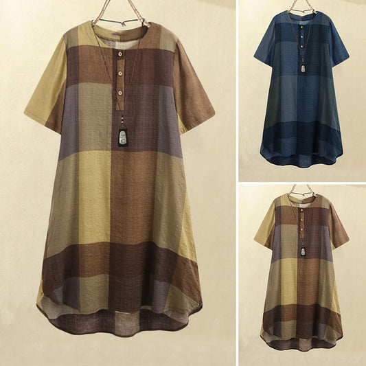 Retro Casual Plaid Print Dress for Women