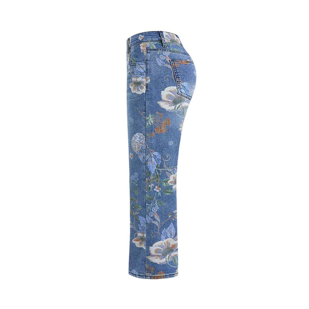 Women's Printed Denim Wide-Leg Pants