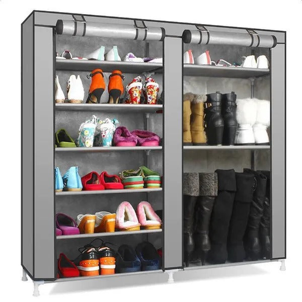 Compact Dual-Row Shoe Organizer with Cover