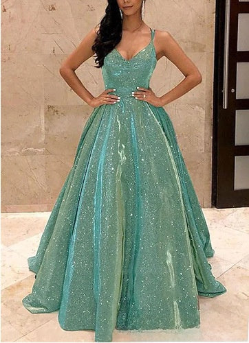 LUXURY AURA Women Sequined V-Neck Sleeveless Long Dress Evening Party Gown