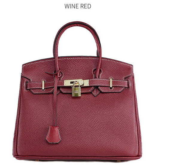 Platinum Lychee Pattern Cowhide Handbag