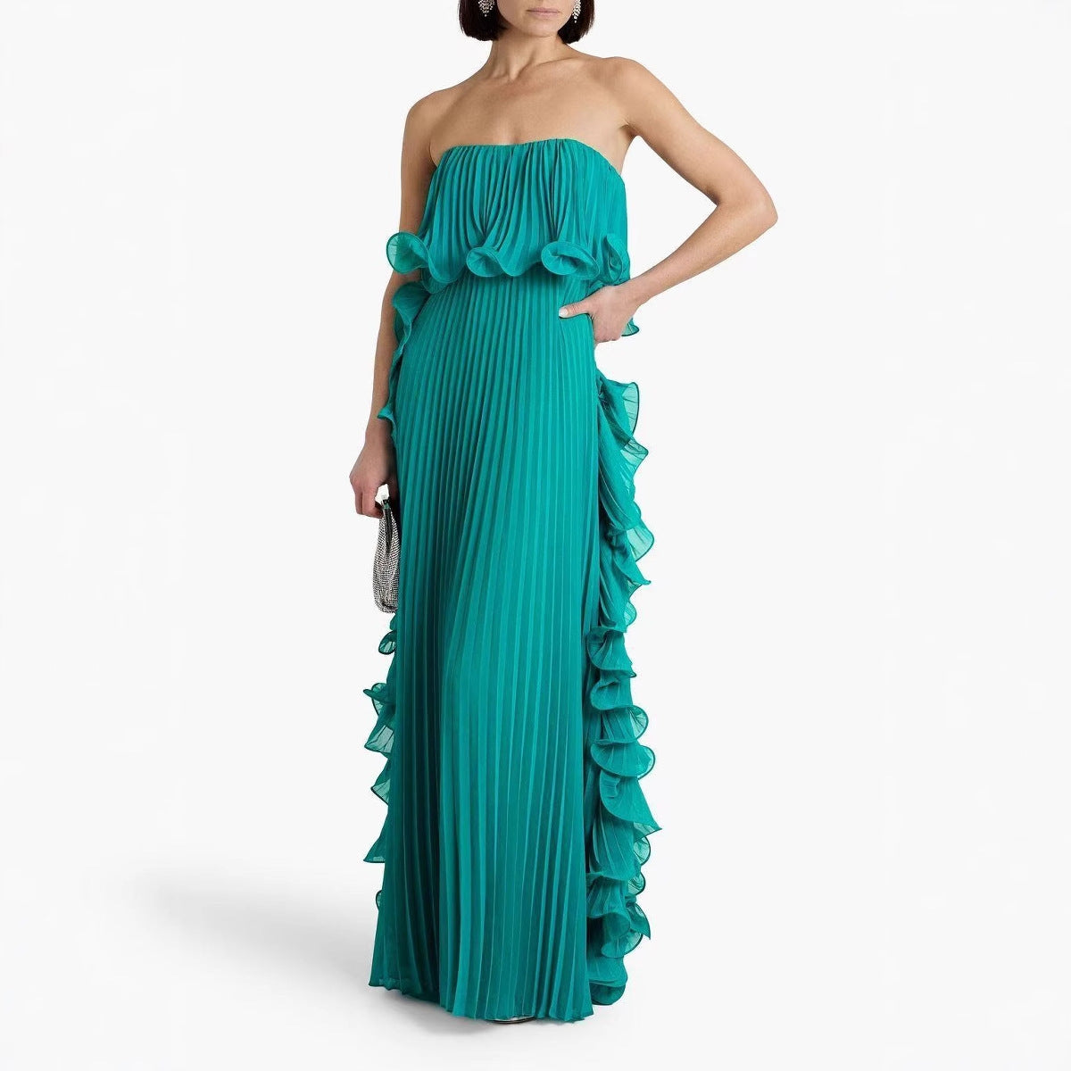 LUXE Pleated Wrap Flared Dress