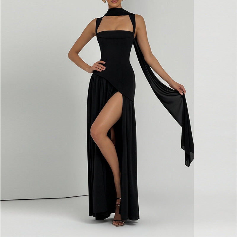 LUXE Elegant Waist Cinching Slit Dress