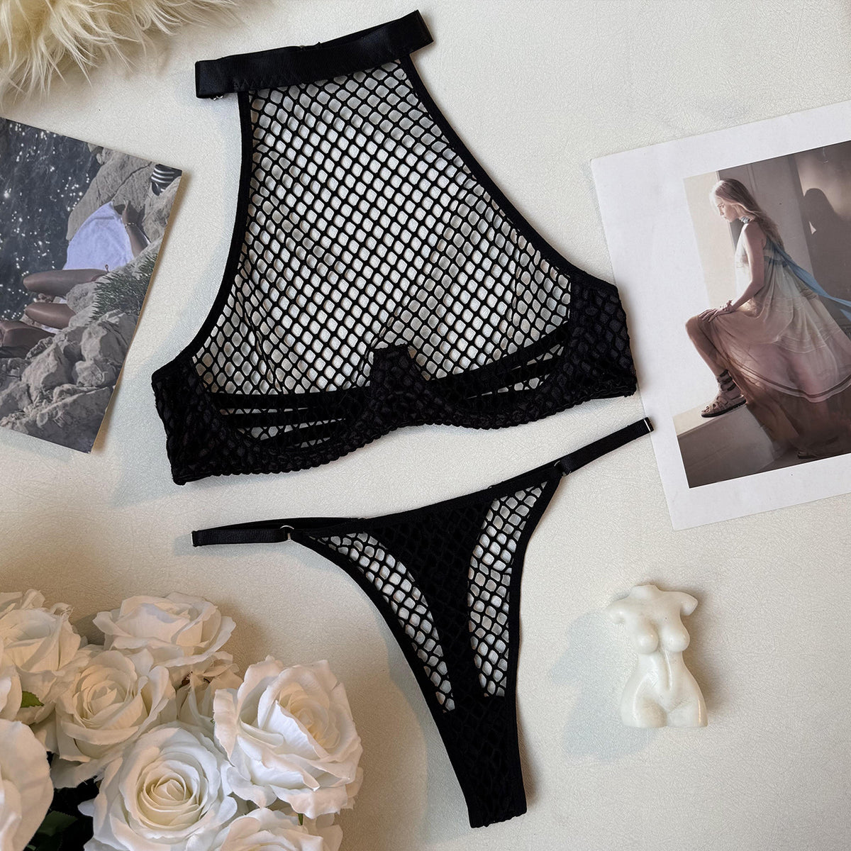 LUXURY AURA  Sexy Fishnet Lingerie Underwear Set