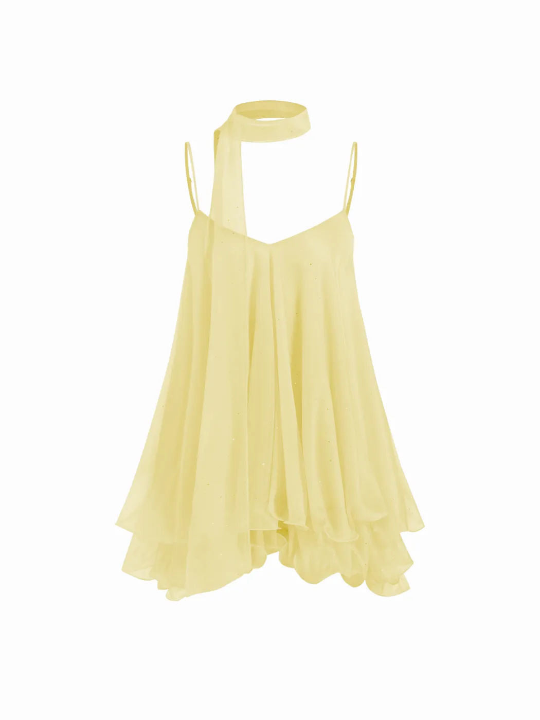 LUXURY AURA Sparkle Knit Halter Dress with Leaf Edge