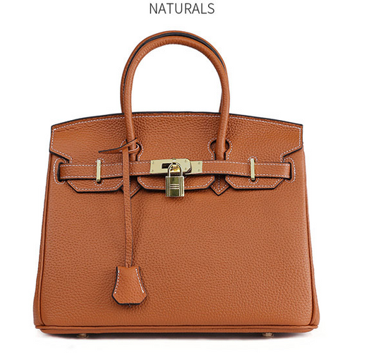 Platinum Lychee Pattern Cowhide Handbag
