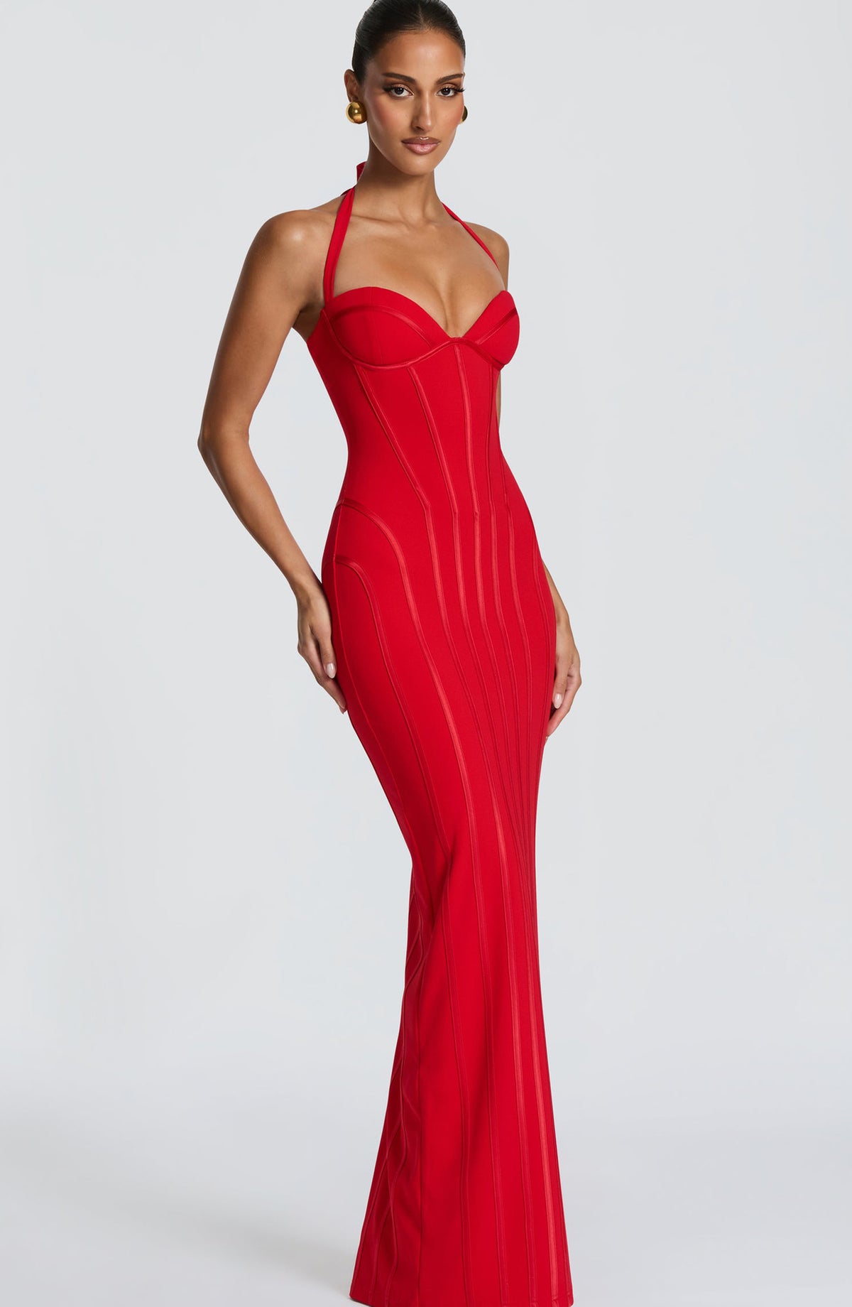 LUXE Vertical-striped body-con dress